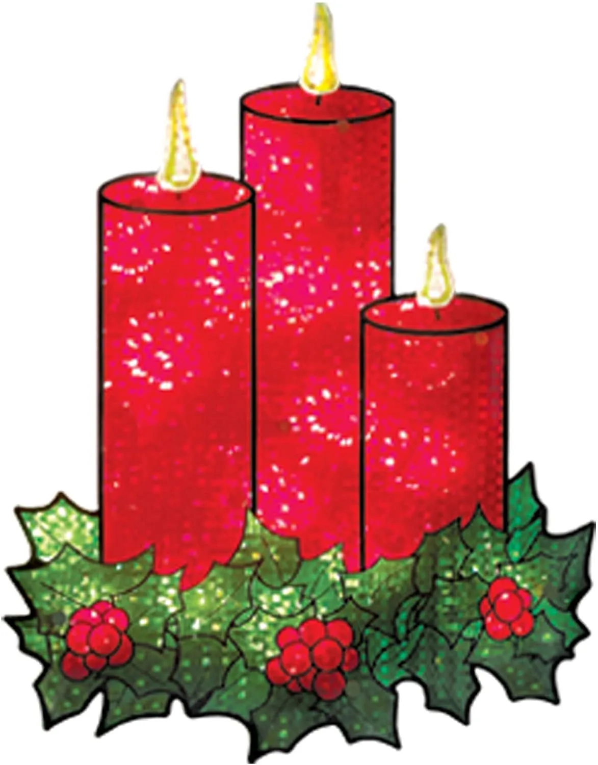 16" Lighted Holographic Candles and Holly Christmas Window Silhouette Decoration