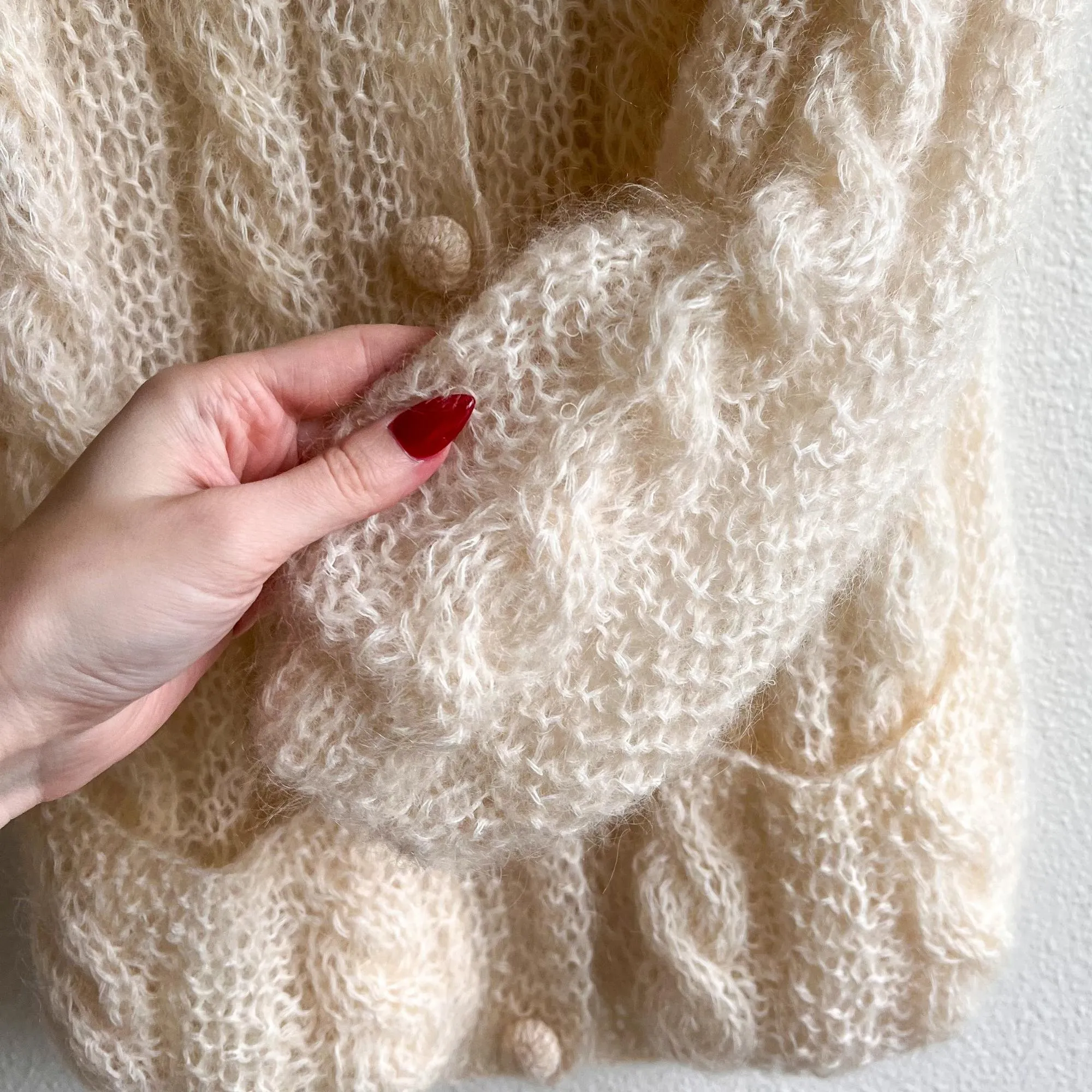 1950s Cream Cable Knit Buttoned Cardigan (S/M)