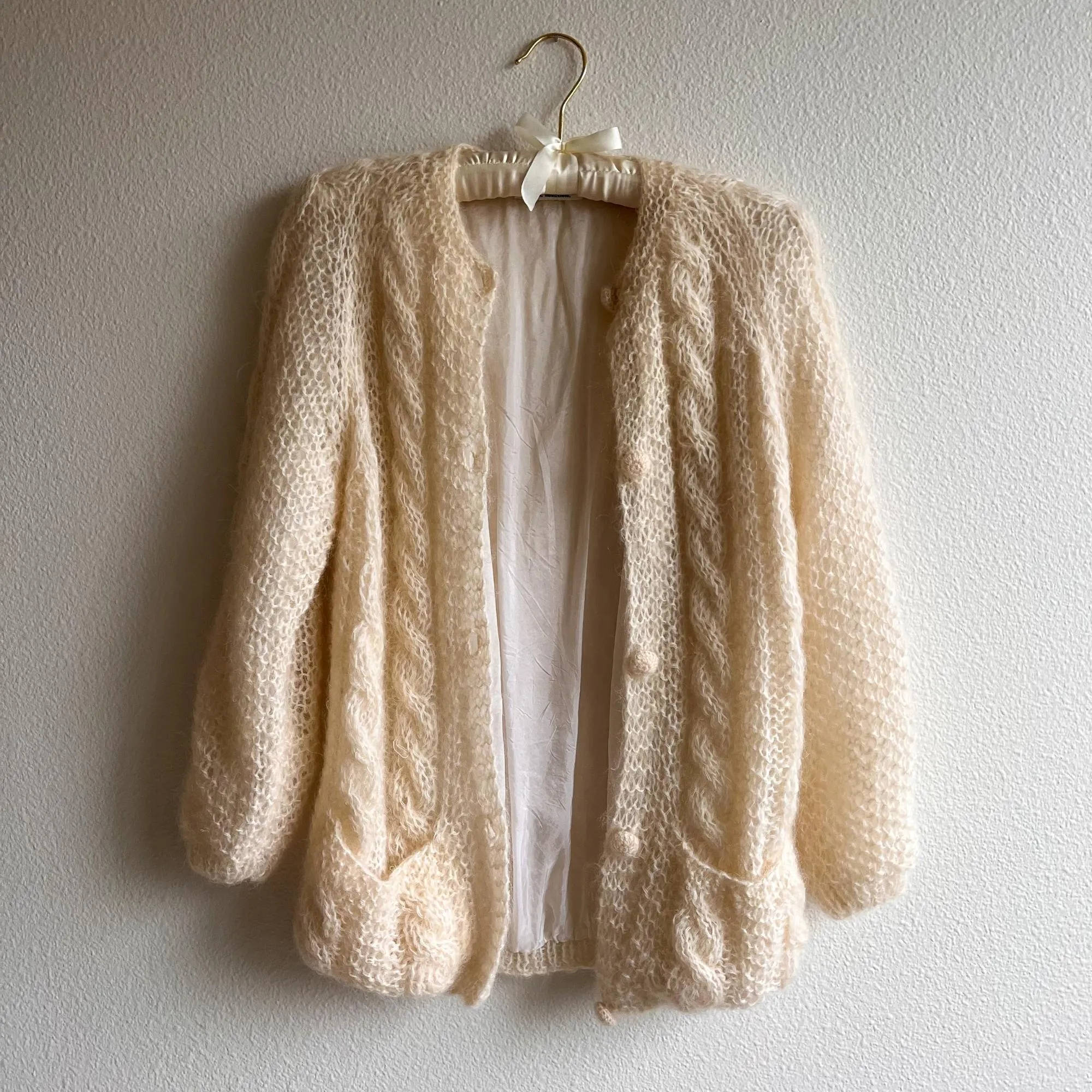 1950s Cream Cable Knit Buttoned Cardigan (S/M)