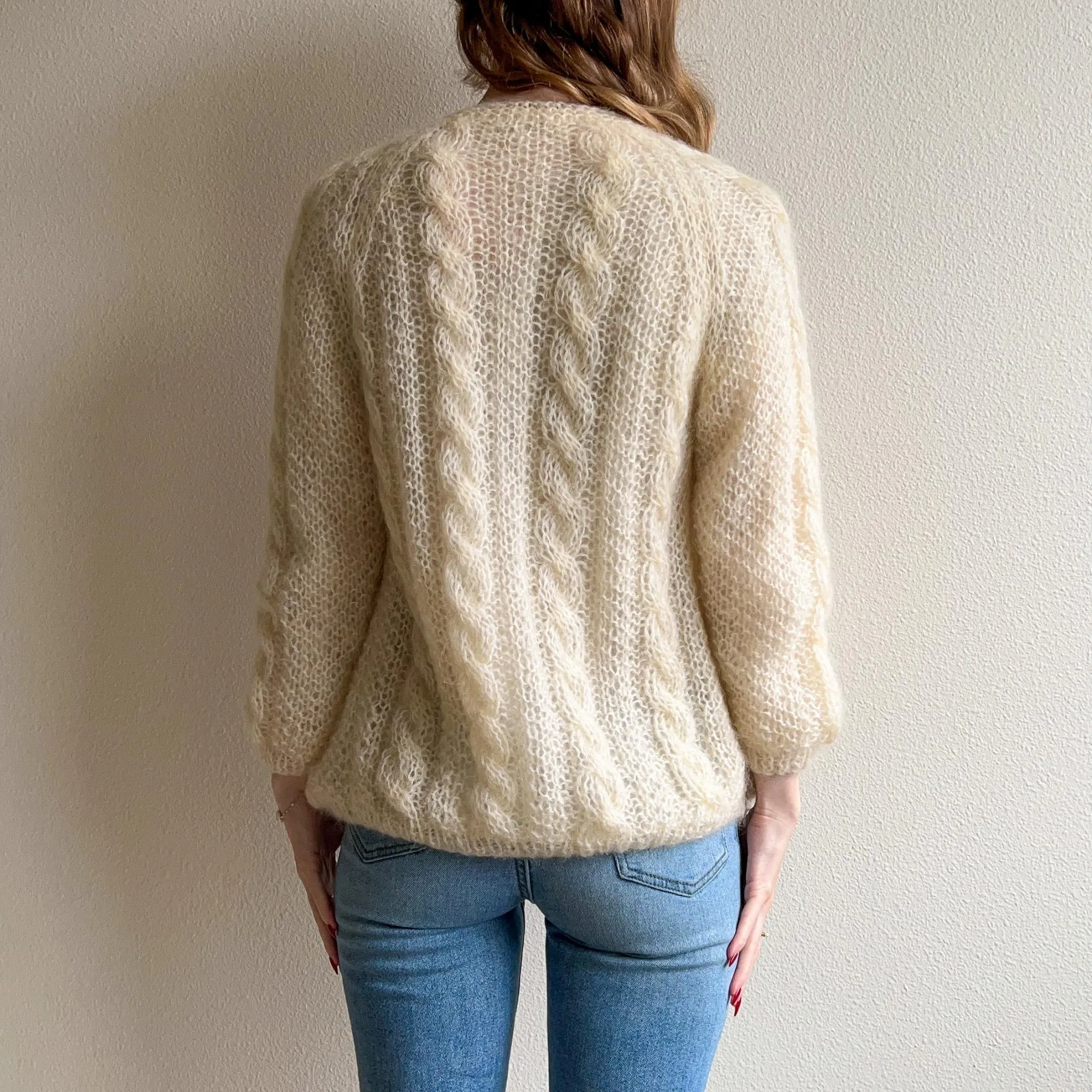 1950s Cream Cable Knit Buttoned Cardigan (S/M)