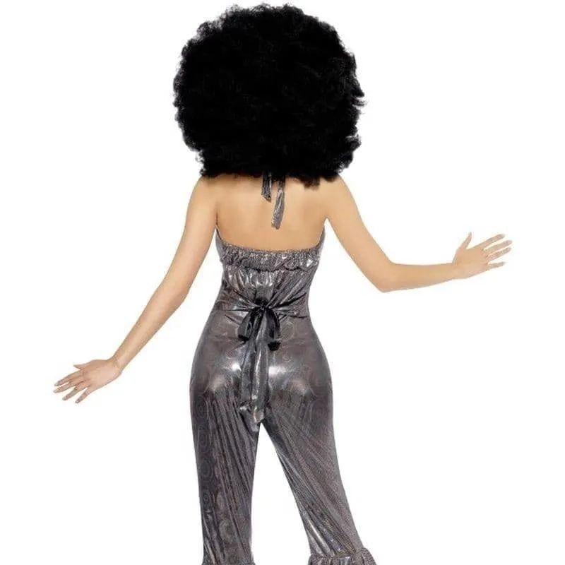 1970s Disco Diva Costume Adult Silver Jumpsuit