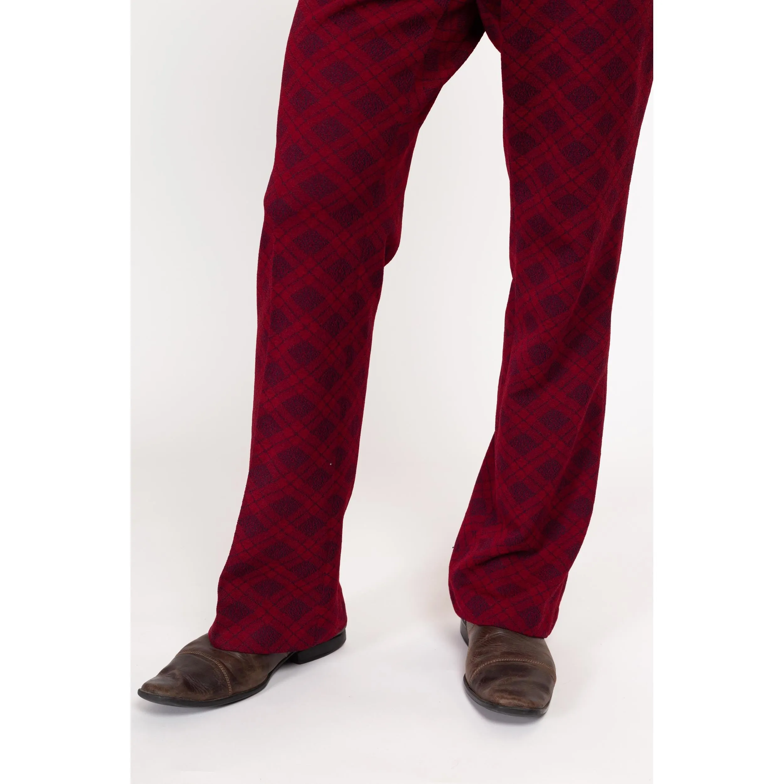 34" Waist 70s Wine Red Argyle Trousers