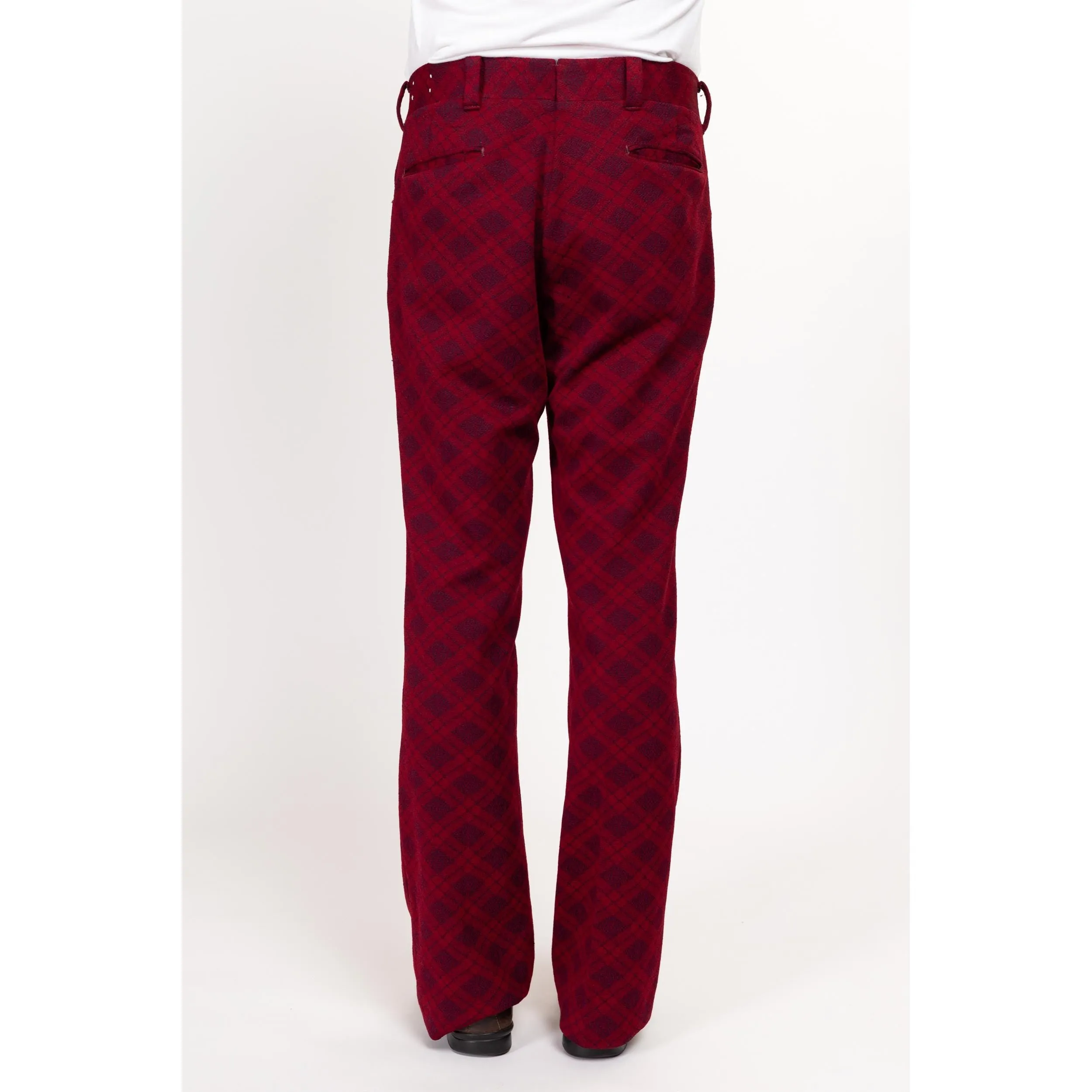 34" Waist 70s Wine Red Argyle Trousers