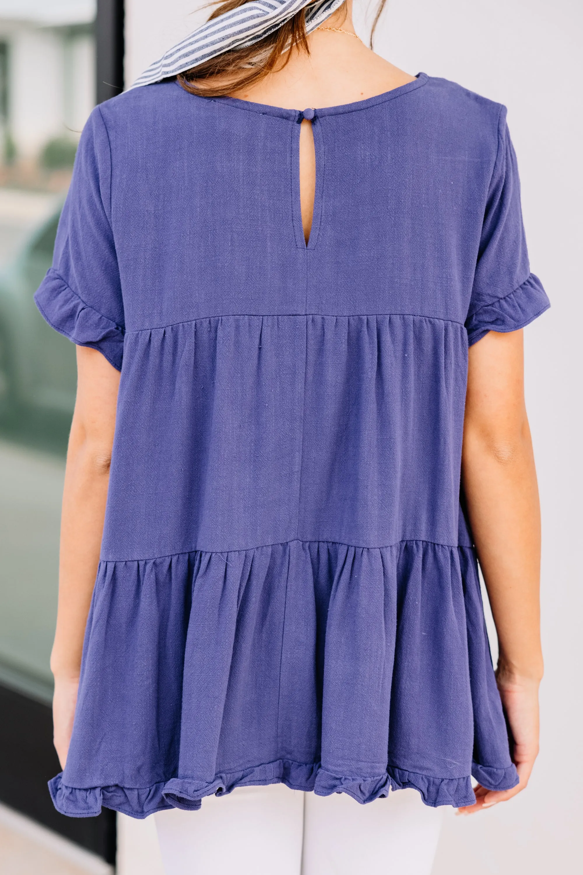 All Eyes On Me Denim Blue Linen Babydoll Top