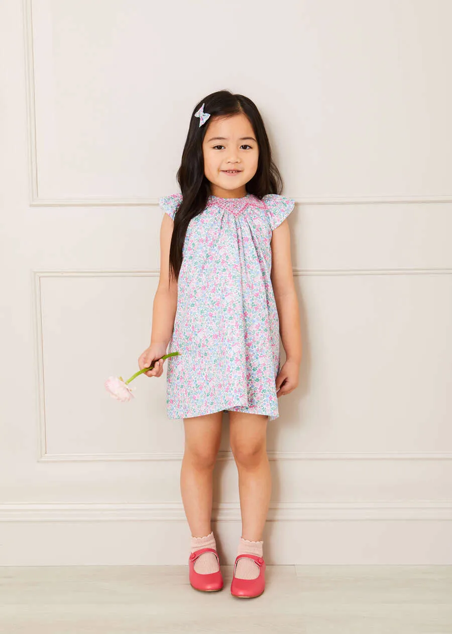 Amelia Floral Print Handsmocked Sleeveless Dress in Pink (12mths-10yrs)