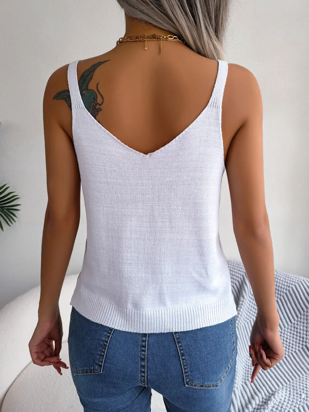 *APP EXCLUSIVE* Openwork Scoop Neck Knit Tank Top