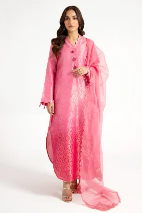 Arif Ashraf - Pembi - Hot Pink - Self Jacquard and Organza - 3 Piece