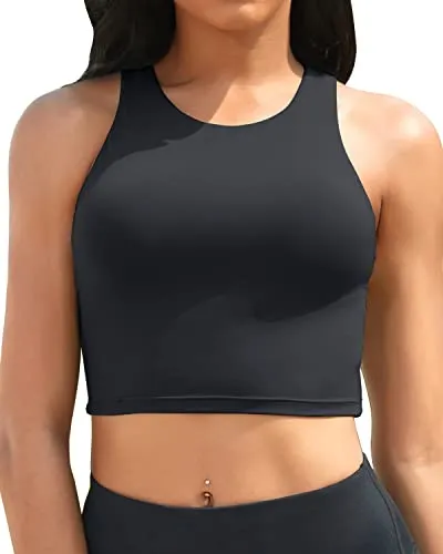 Bathing Suit Top Only High Neck Crop Swim Top Women's Bikini