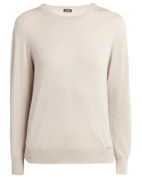 Beige Knit Long Sleeve Crewneck Top