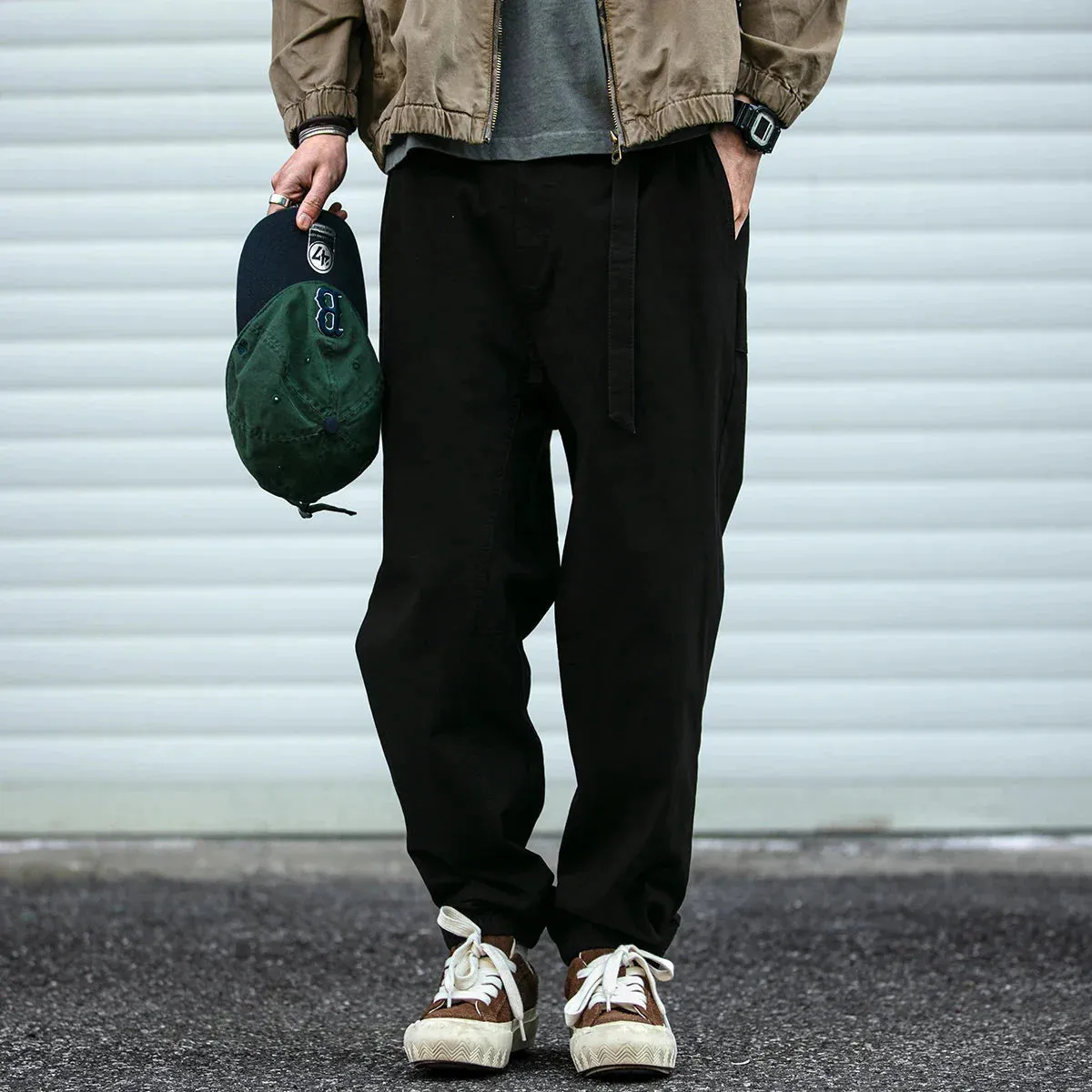 Belted Woven Utility Joggers