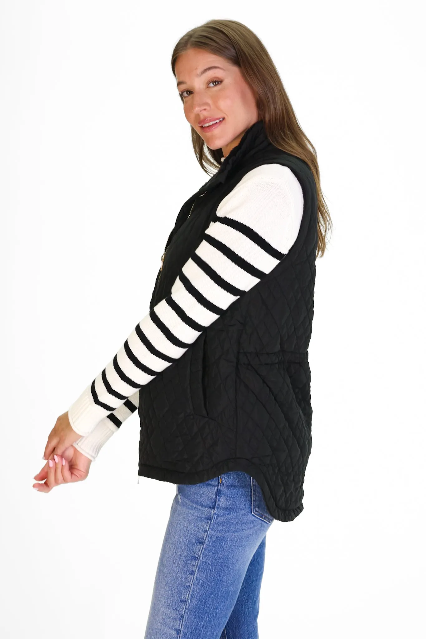 Bennett Quilted Fuzzy Fleece Lined Vest in Black