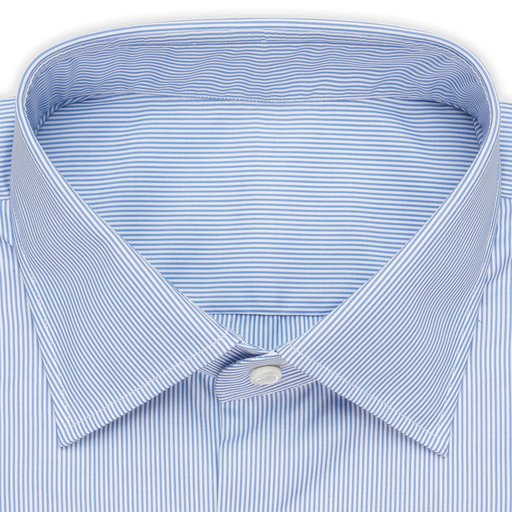 BESPOKE ATHENS Handmade Blue Hairline Striped Cotton Shirt 43 NEW 17 Slim Fit