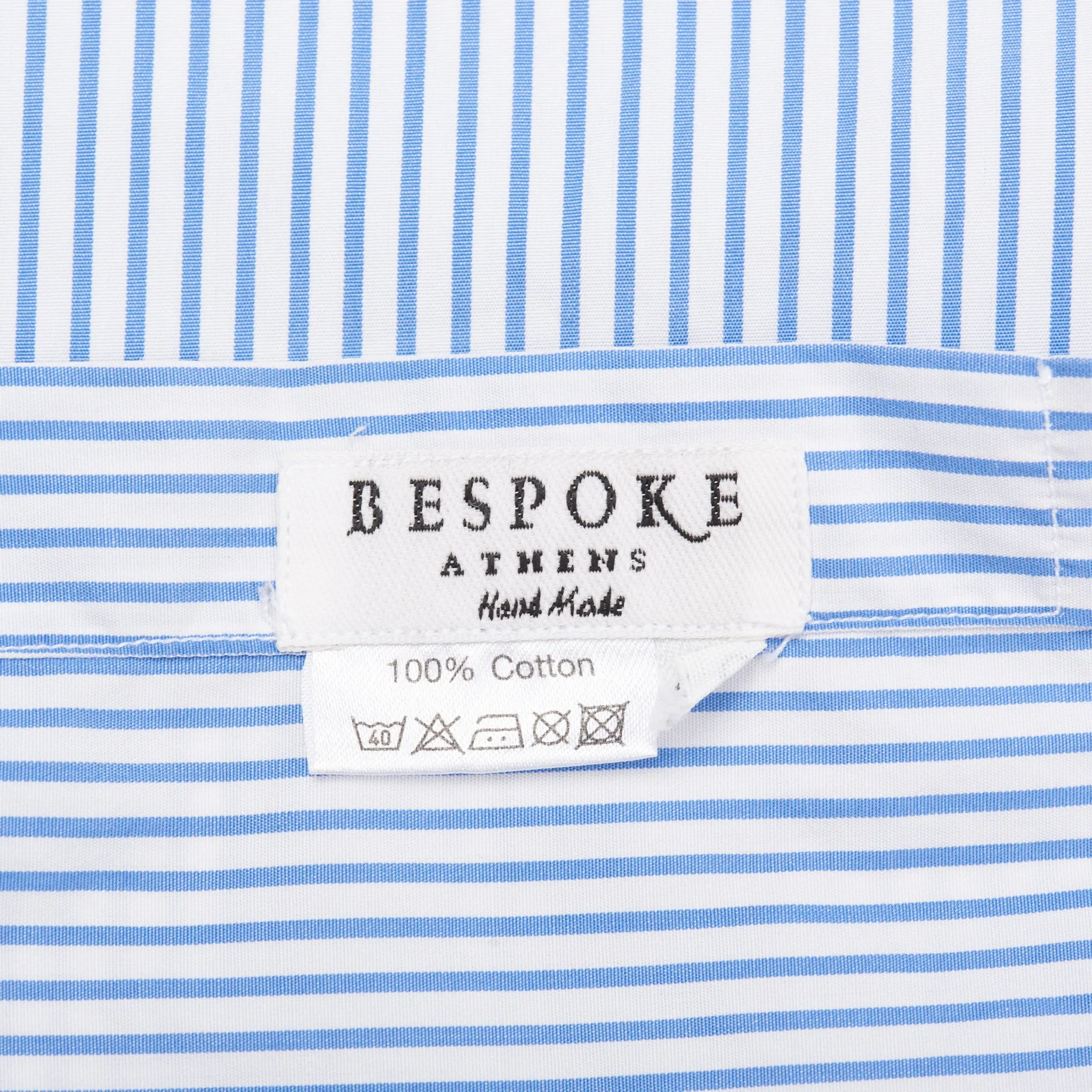 BESPOKE ATHENS Handmade Blue Striped Poplin Cotton Dress Shirt EU 45 US 18