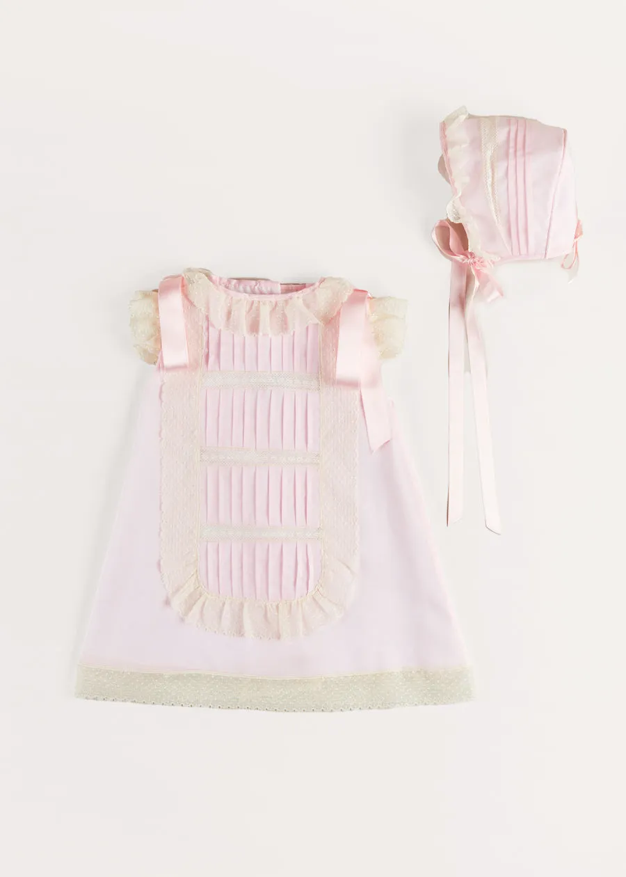 Bespoke Organic Cotton Christening Dress and Bonnet in Light Pink