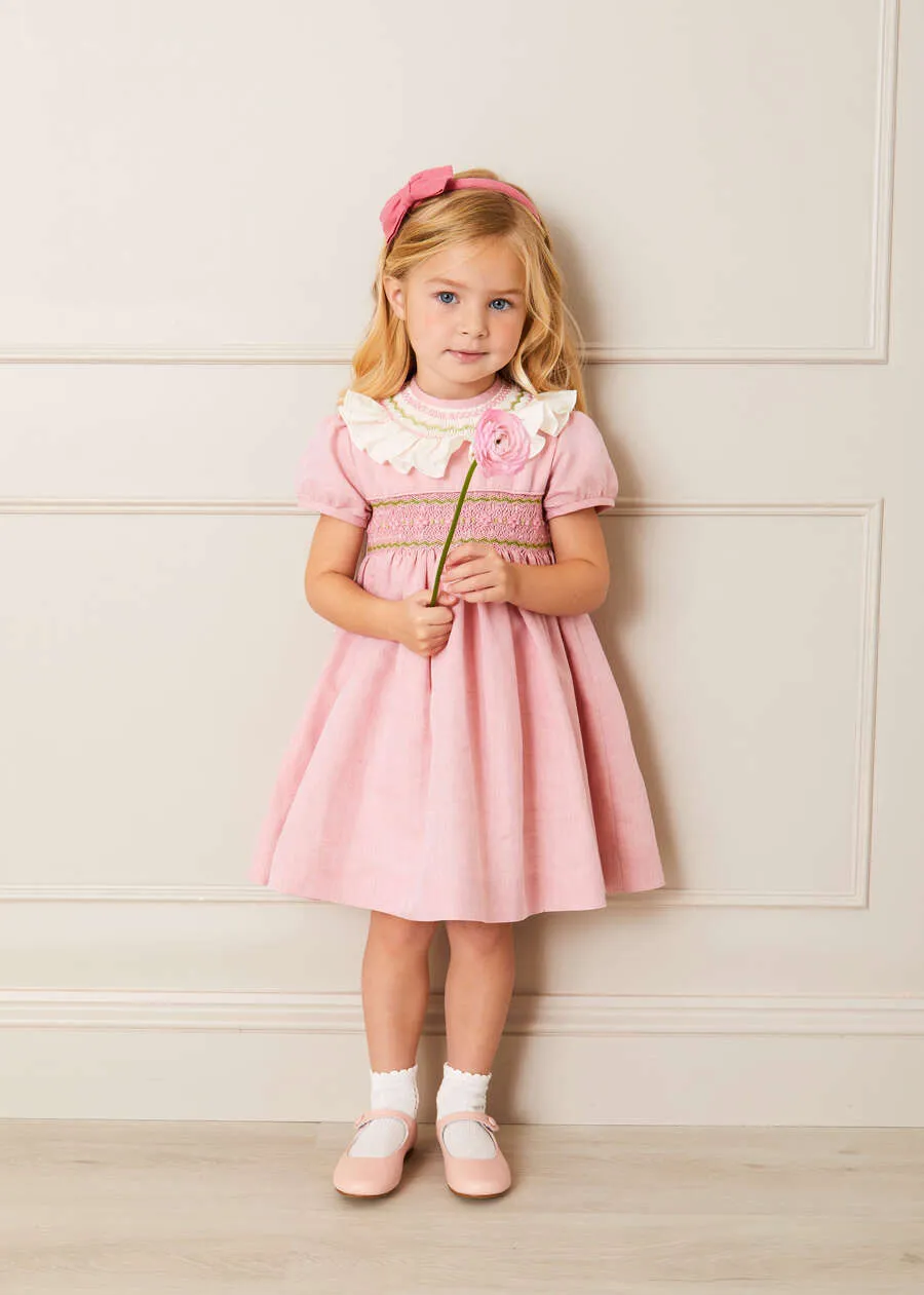 Bib Collar Short Sleeve Dress in Pink (12mths-10yrs)