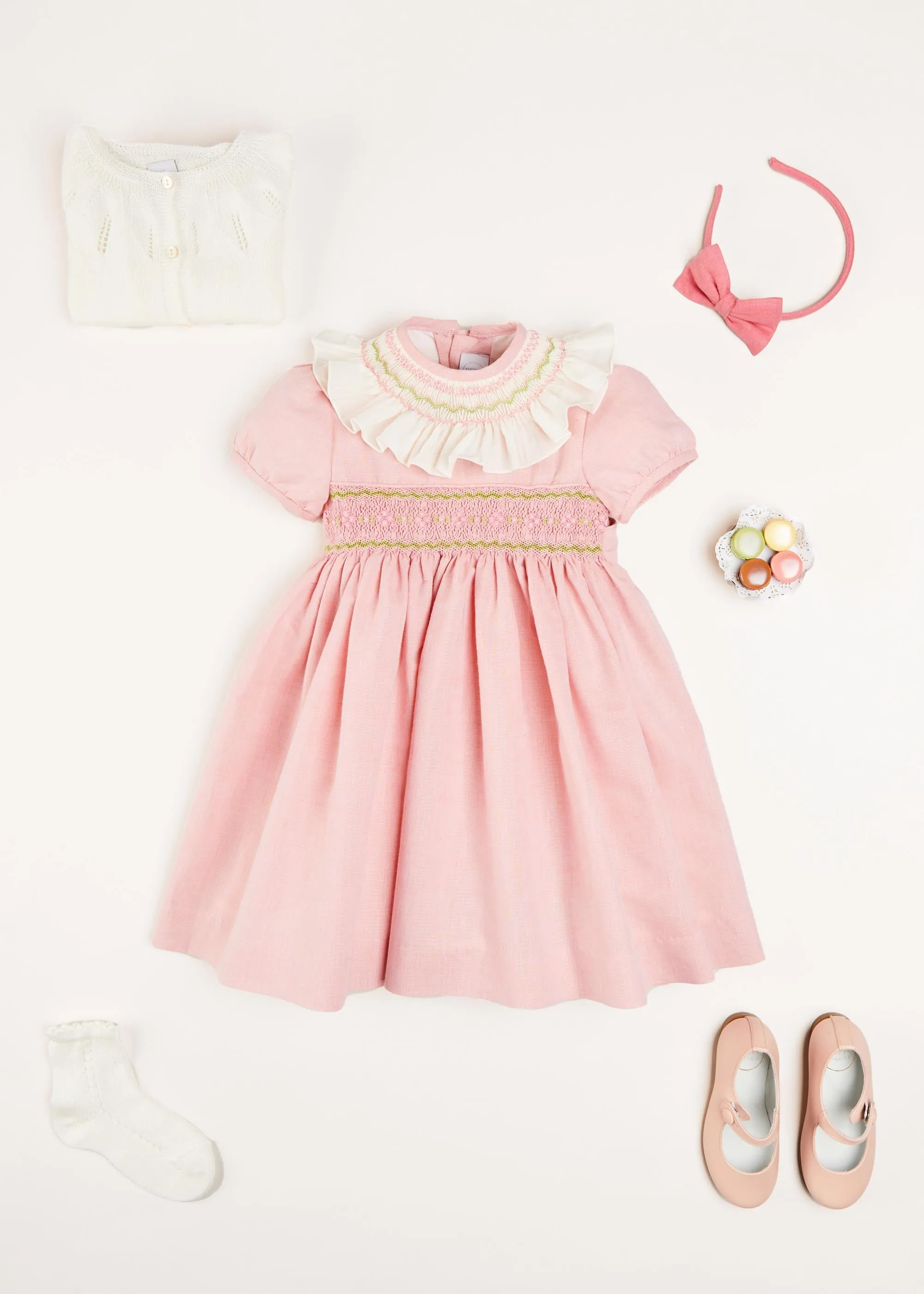 Bib Collar Short Sleeve Dress in Pink (12mths-10yrs)