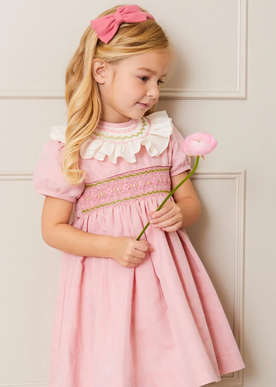 Bib Collar Short Sleeve Dress in Pink (12mths-10yrs)