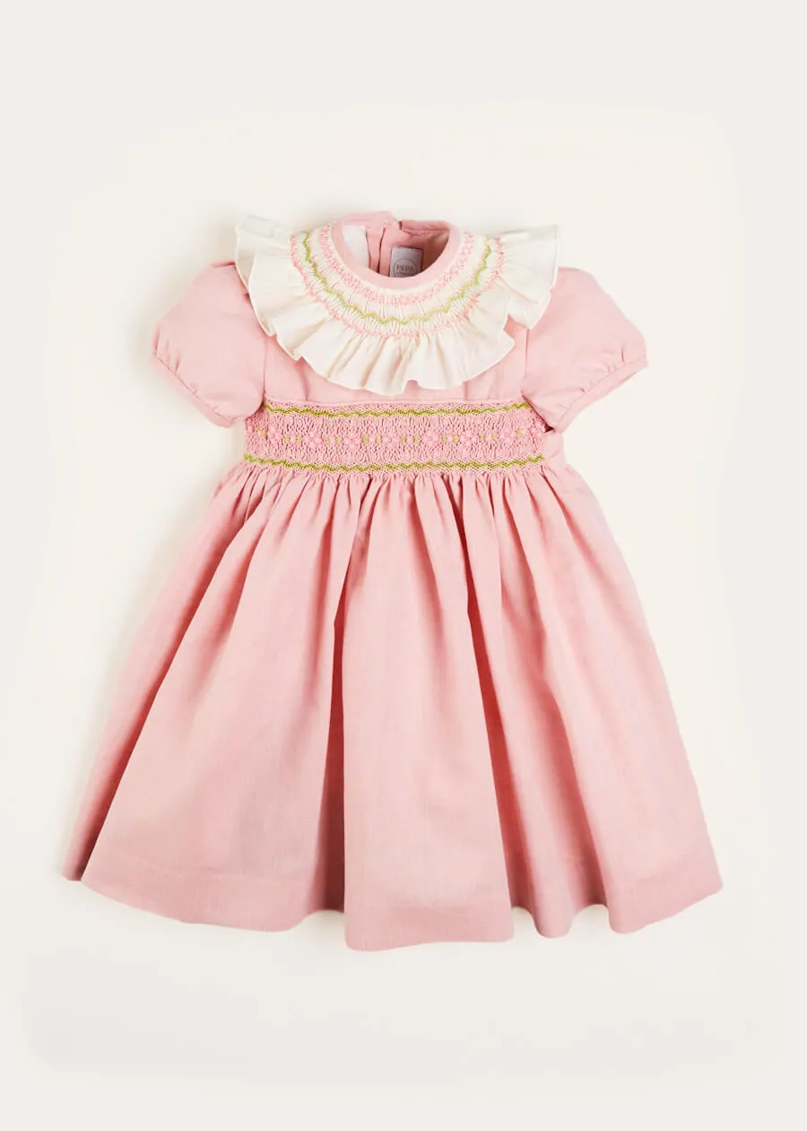 Bib Collar Short Sleeve Dress in Pink (12mths-10yrs)