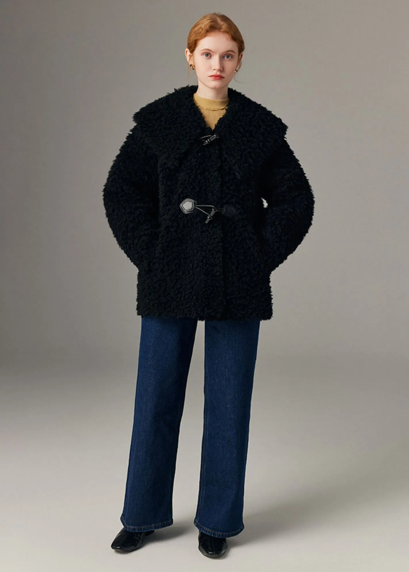 Big Spread Collar Wool Fur Coat