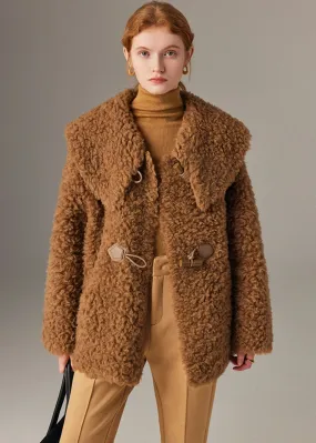 Big Spread Collar Wool Fur Coat