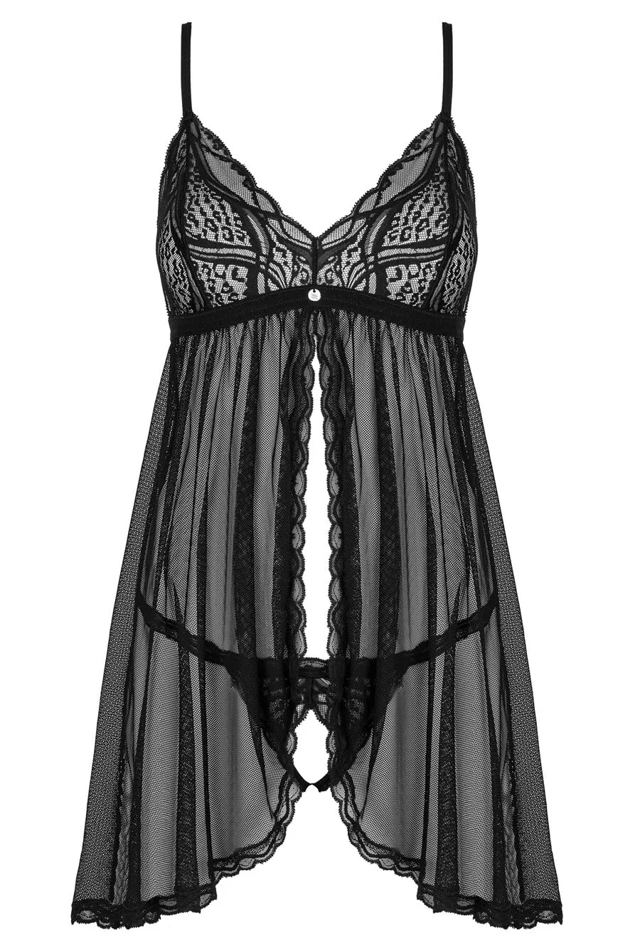 Black Lace Sheer See Through Babydoll Set