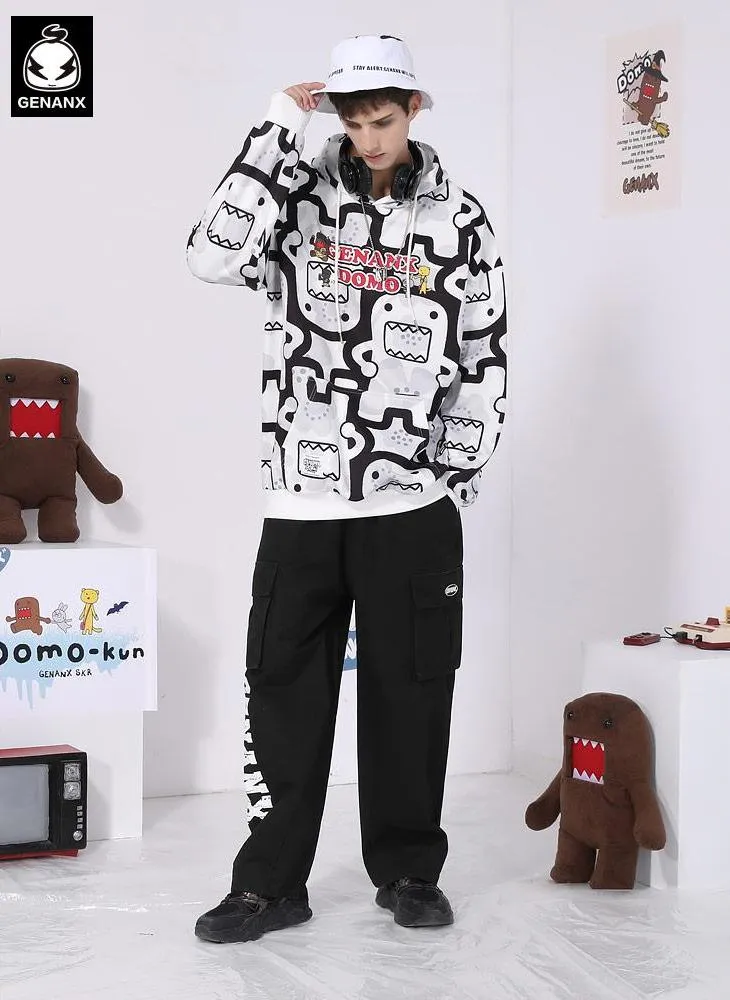 Black Letter Print Pocket Loose Straight Cargo Pants