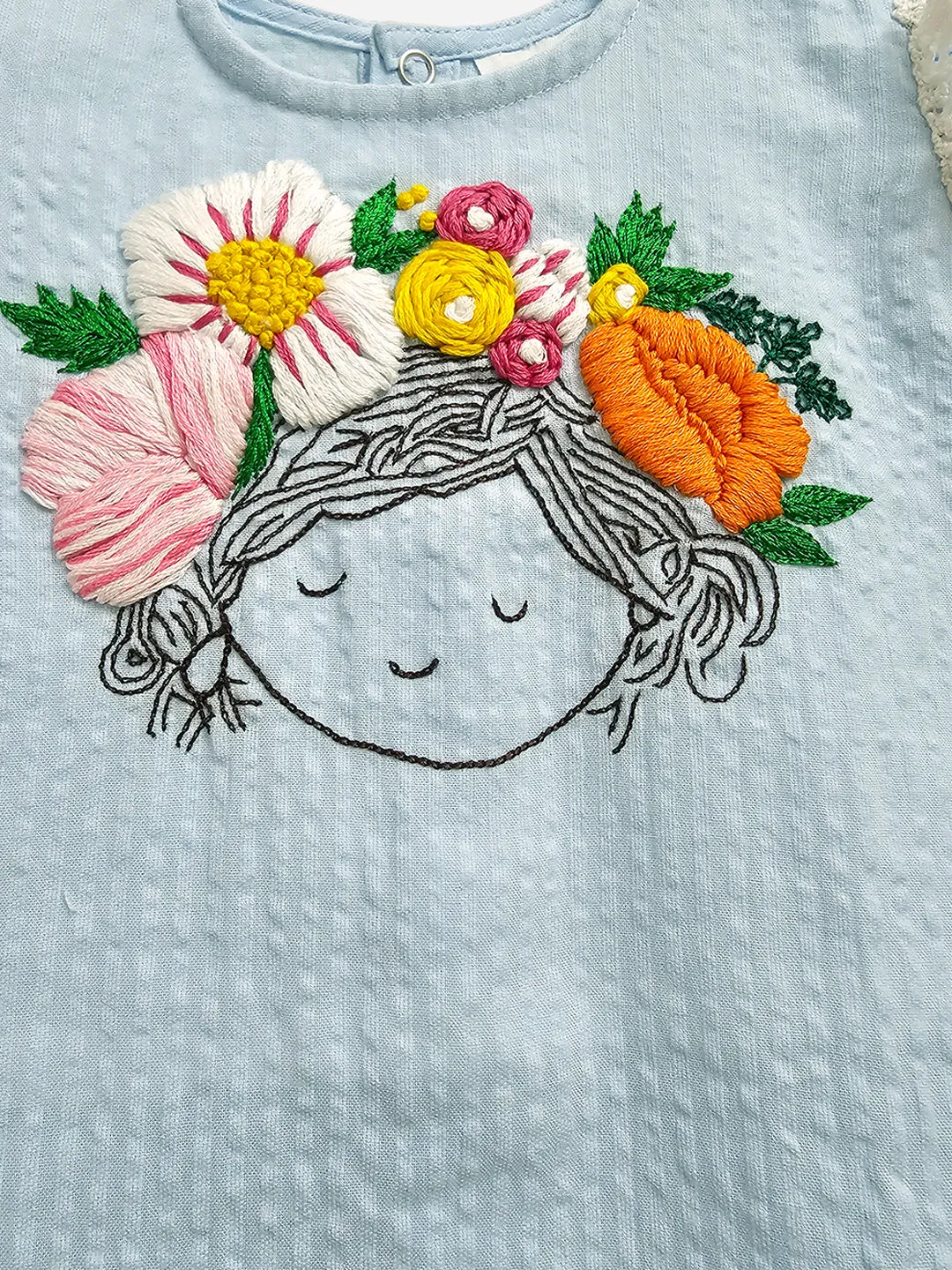 Blossom - Organic Cotton Hand Embroidered Blue Baby Girl Dress