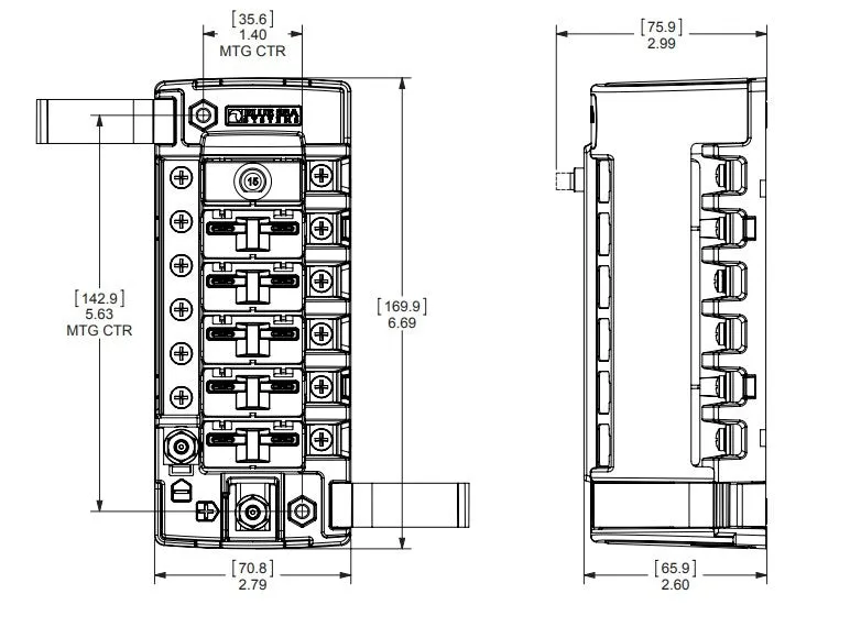 Blue Sea ST CLB Circuit Breaker Block - 6 position with Negative Bus