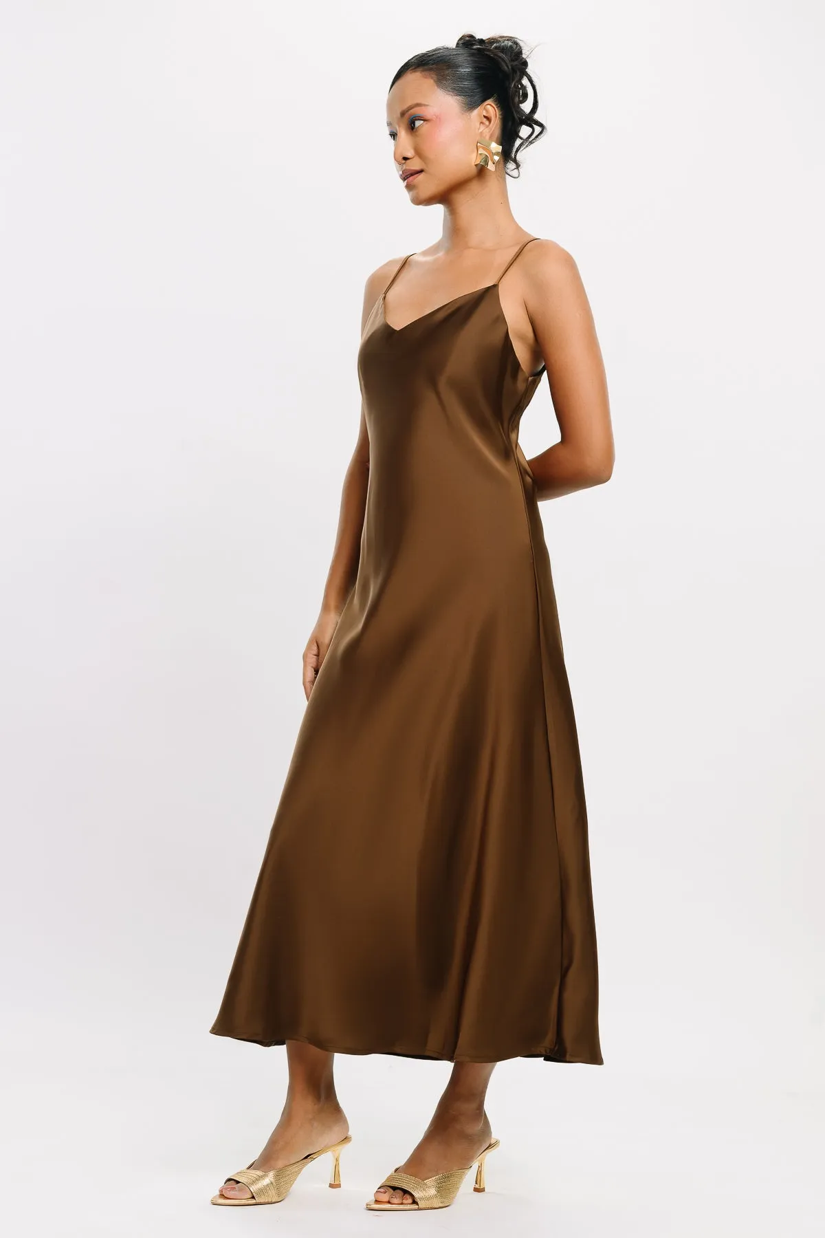 Brown Satin Slip Dress