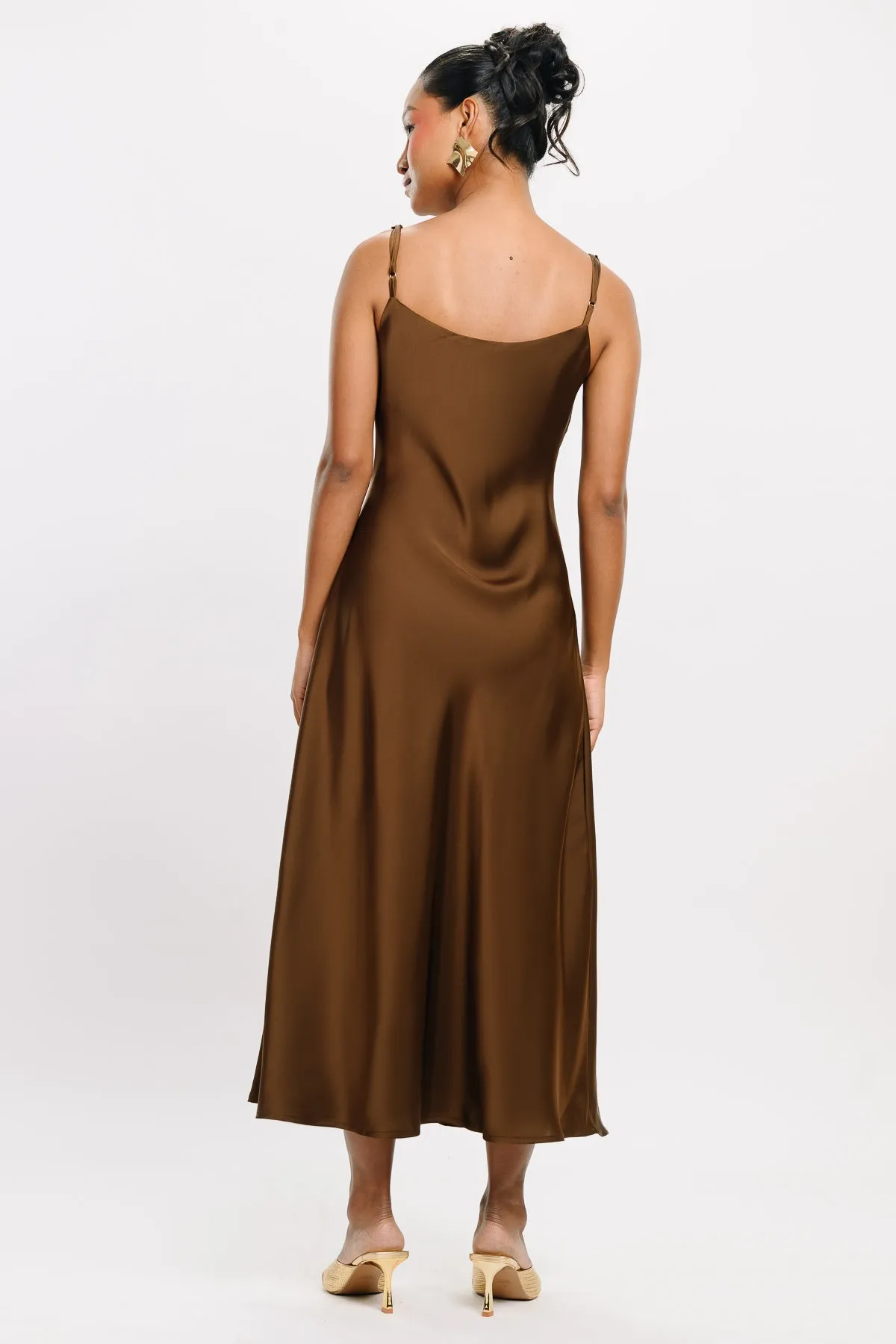 Brown Satin Slip Dress