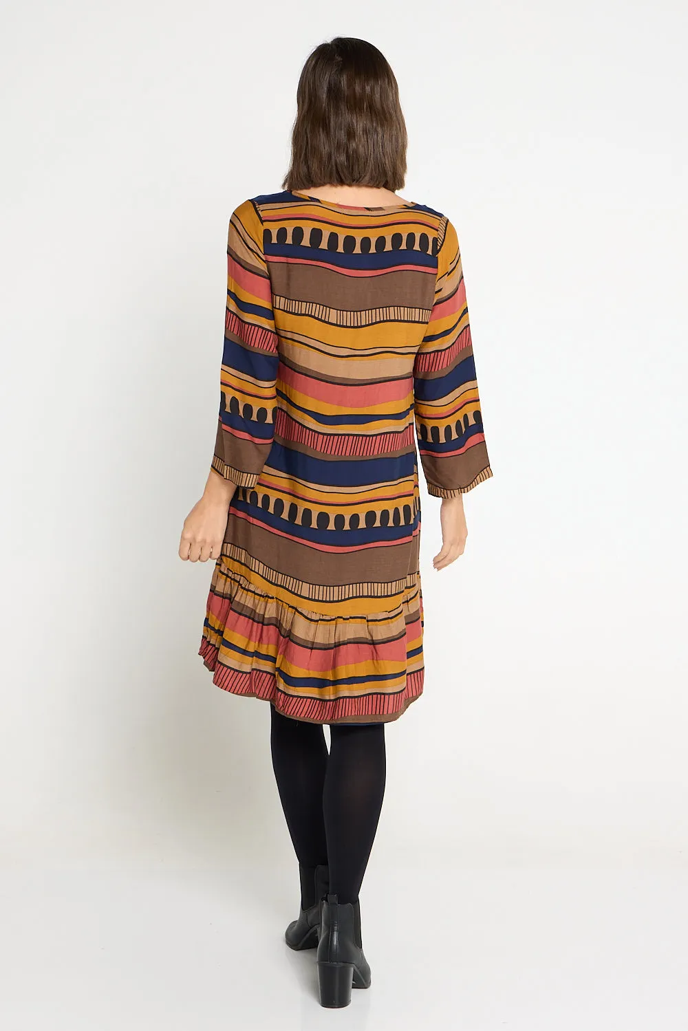 Cassandra Petite Dress - Ochre Organic Stripe