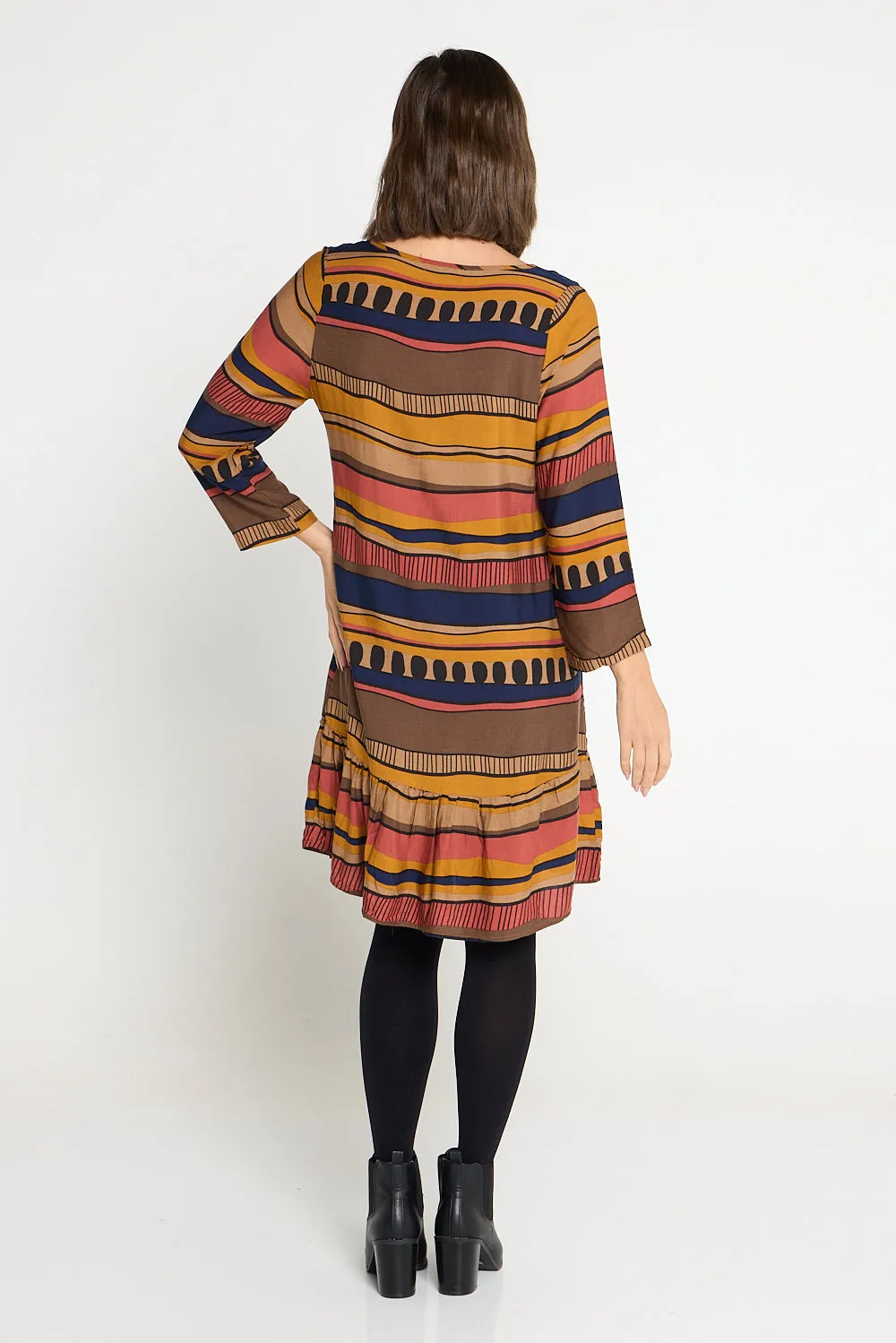 Cassandra Petite Dress - Ochre Organic Stripe