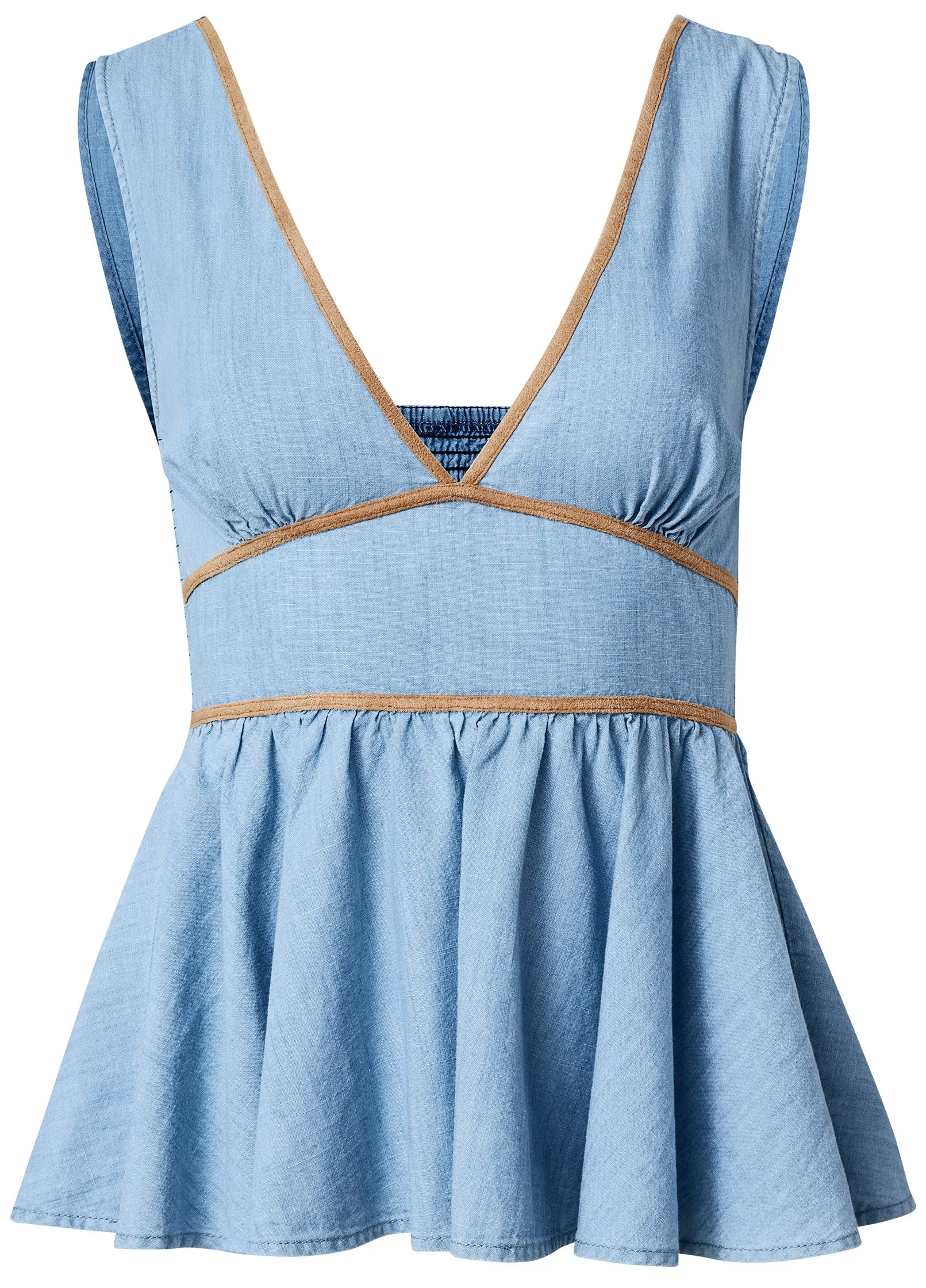 Chambray Babydoll Top - Medium Wash