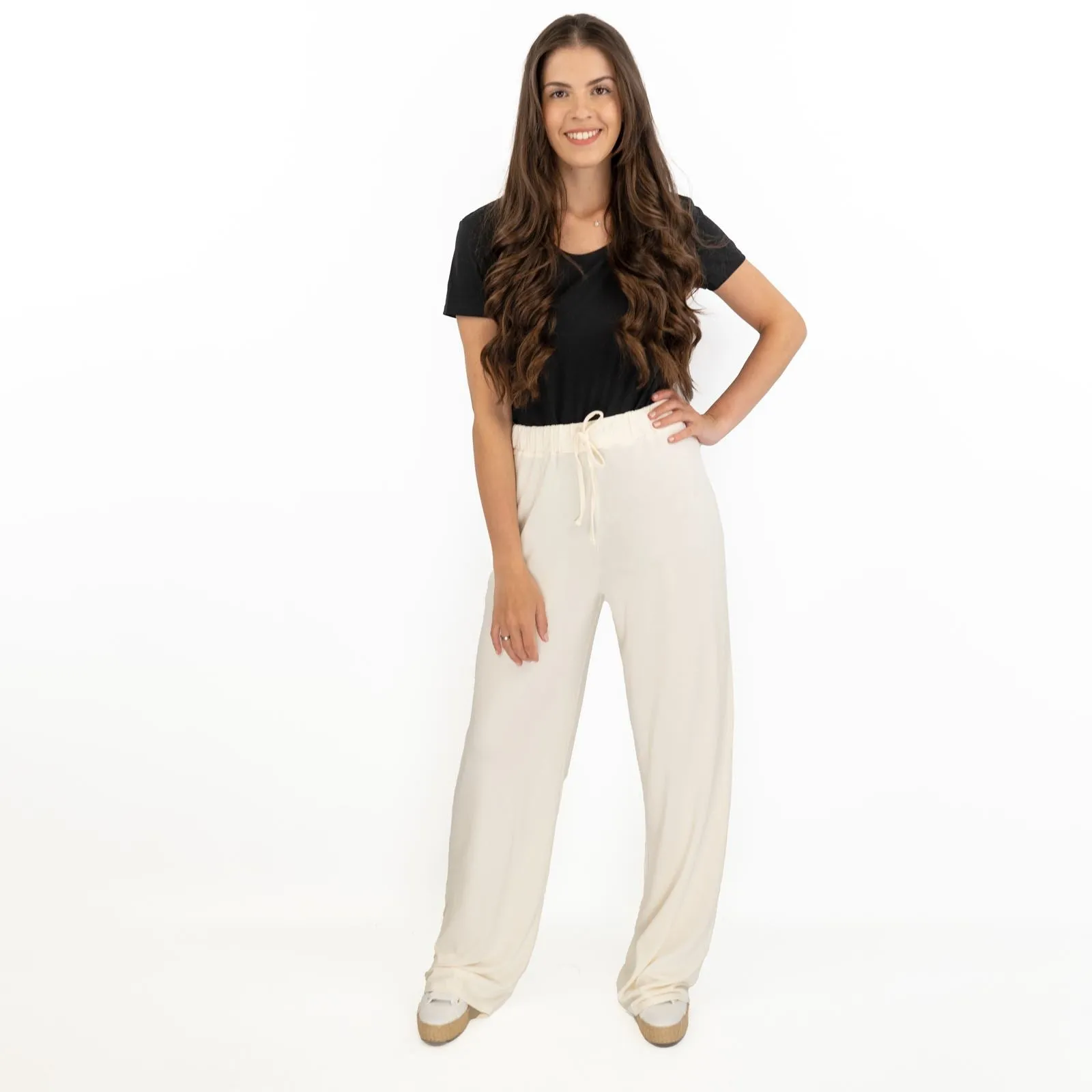 Coast Cream Stretch Drawstring Joggers Elasticated Waist Long Wide Leg Trousers