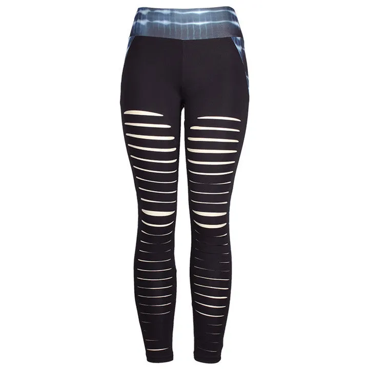 Color matching hollow sports pants high waist stitching slim Leggings