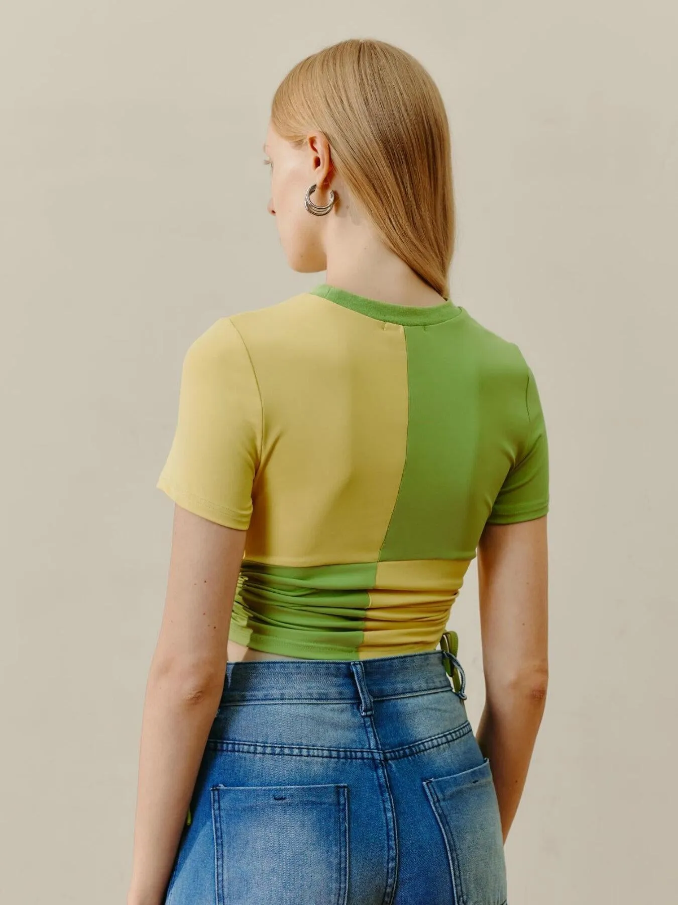 Colorblock Drawstring Ruhed Crop Top