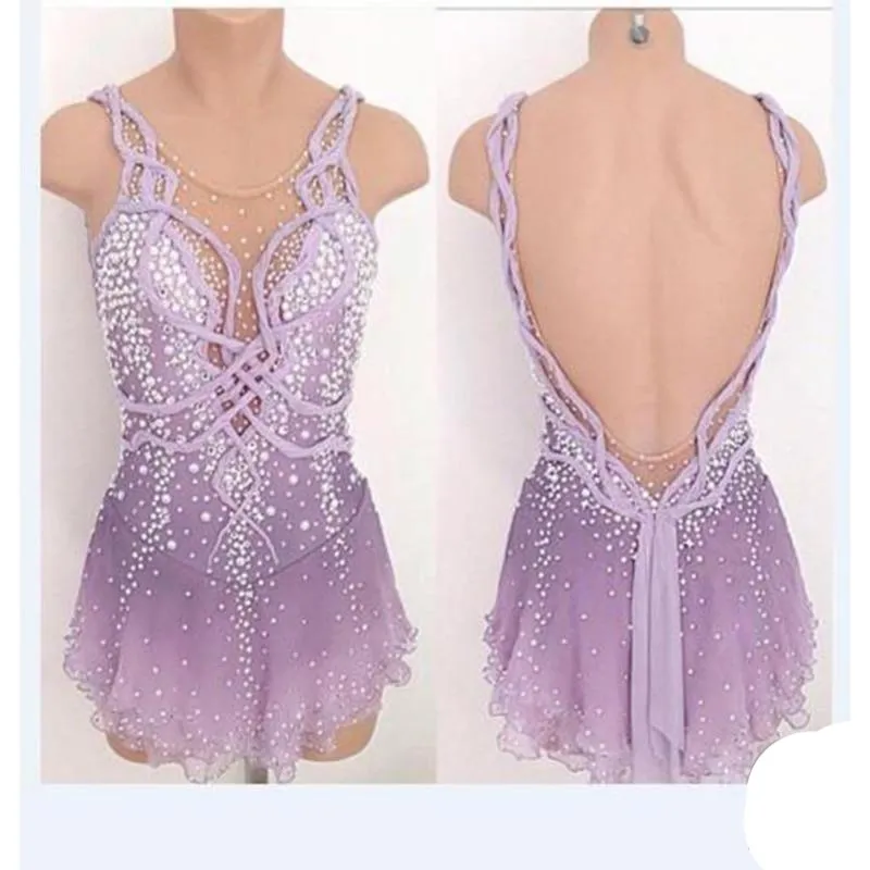 Competition Figure Skating Dress Lilac Ombre Braided BSU3182.90 stock