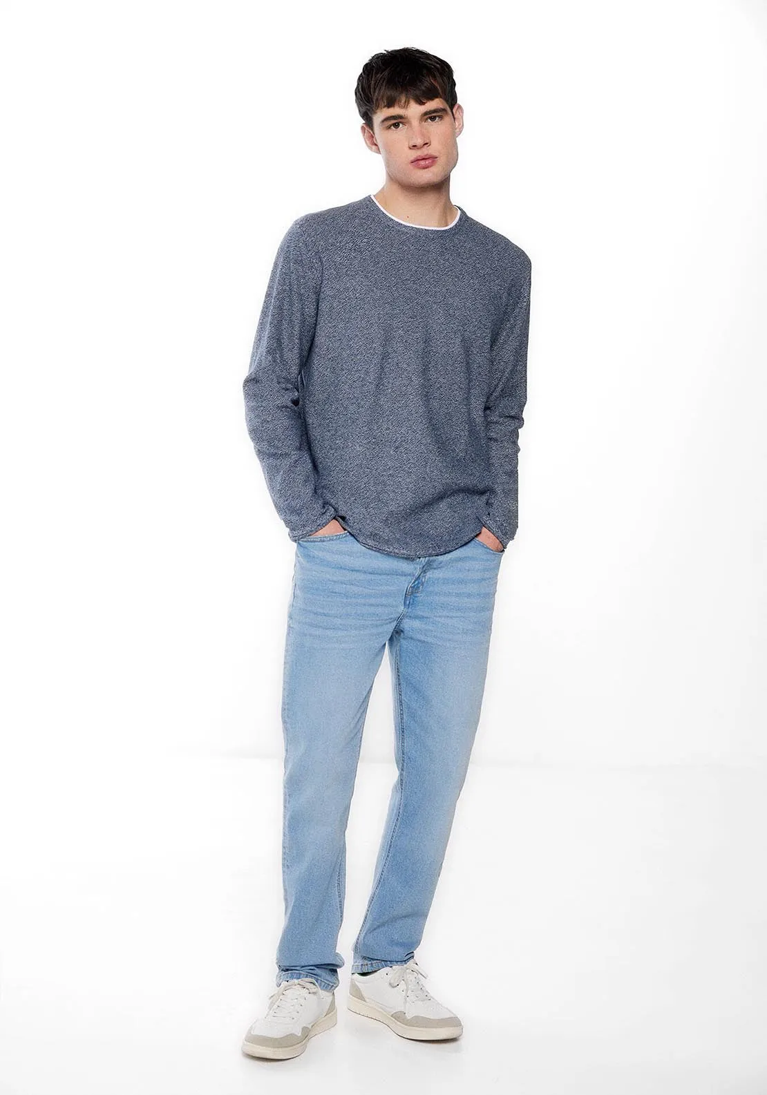 Contrast collar textured jumper - Blue