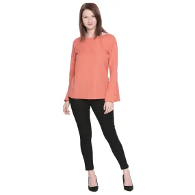 Coral Solid Bell Sleeves Top