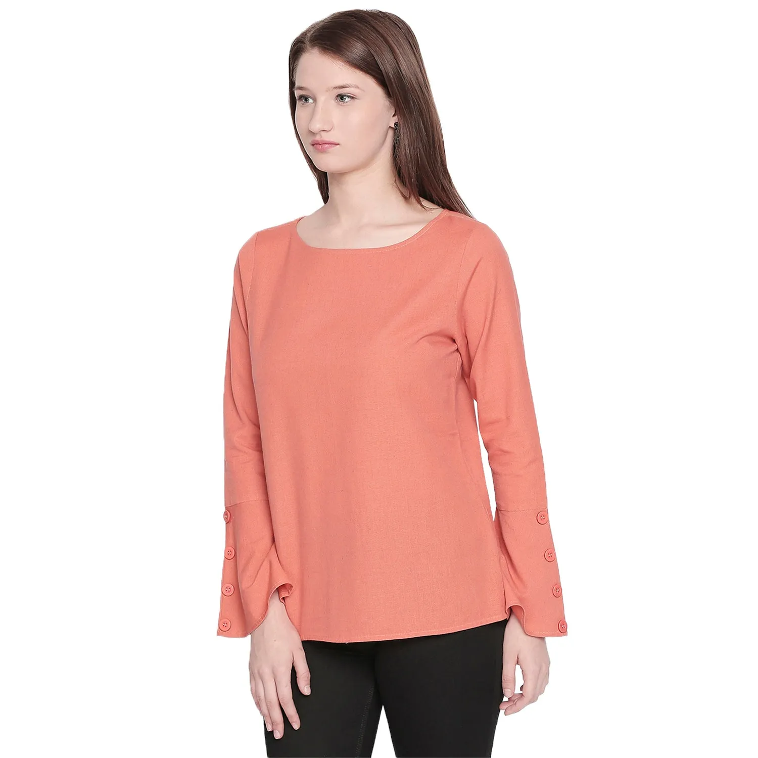 Coral Solid Bell Sleeves Top