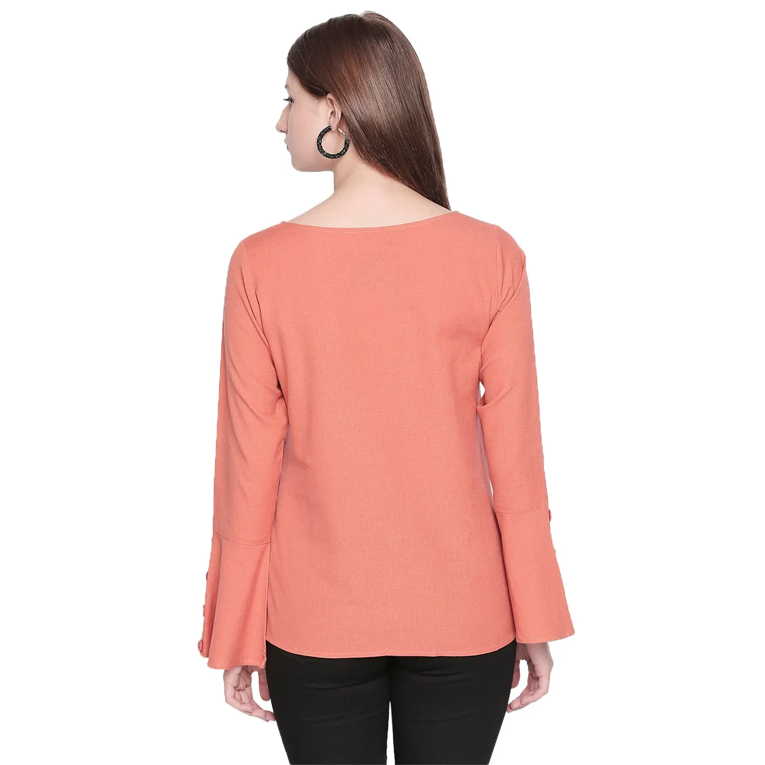 Coral Solid Bell Sleeves Top