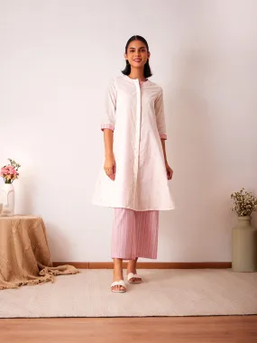 Cotton A-Line Kurta Set - Off White & Pink