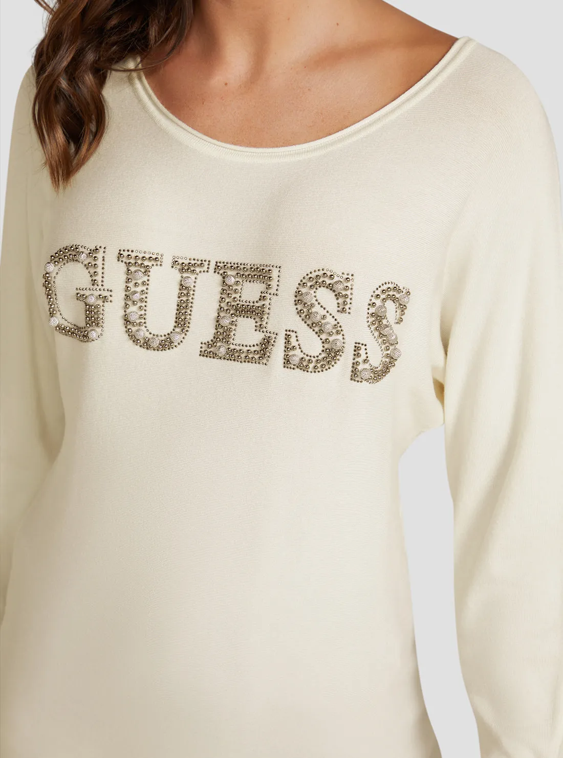 Cream White Gabrielle Embellished Logo Jumper