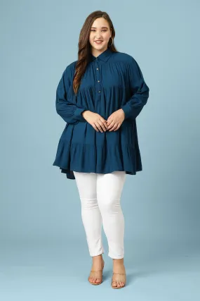 Curvy Lane Women Plus Size Bishop Sleeves Pleated Long Top