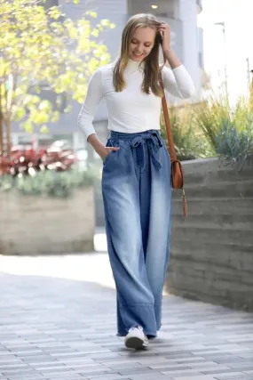 Dark Chambray Paper Bag  Wide Leg Pants