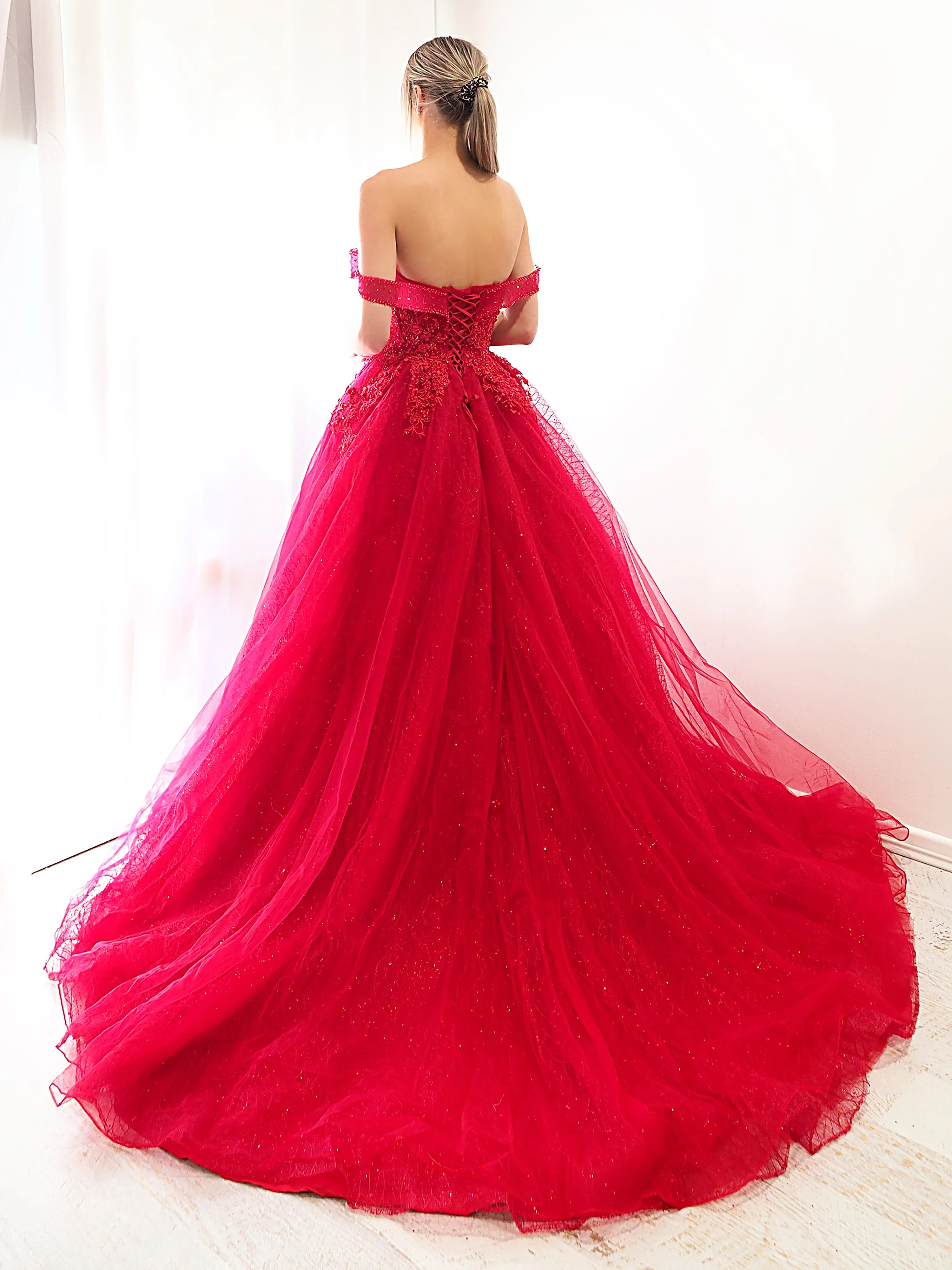 Dark red princess gown for hire