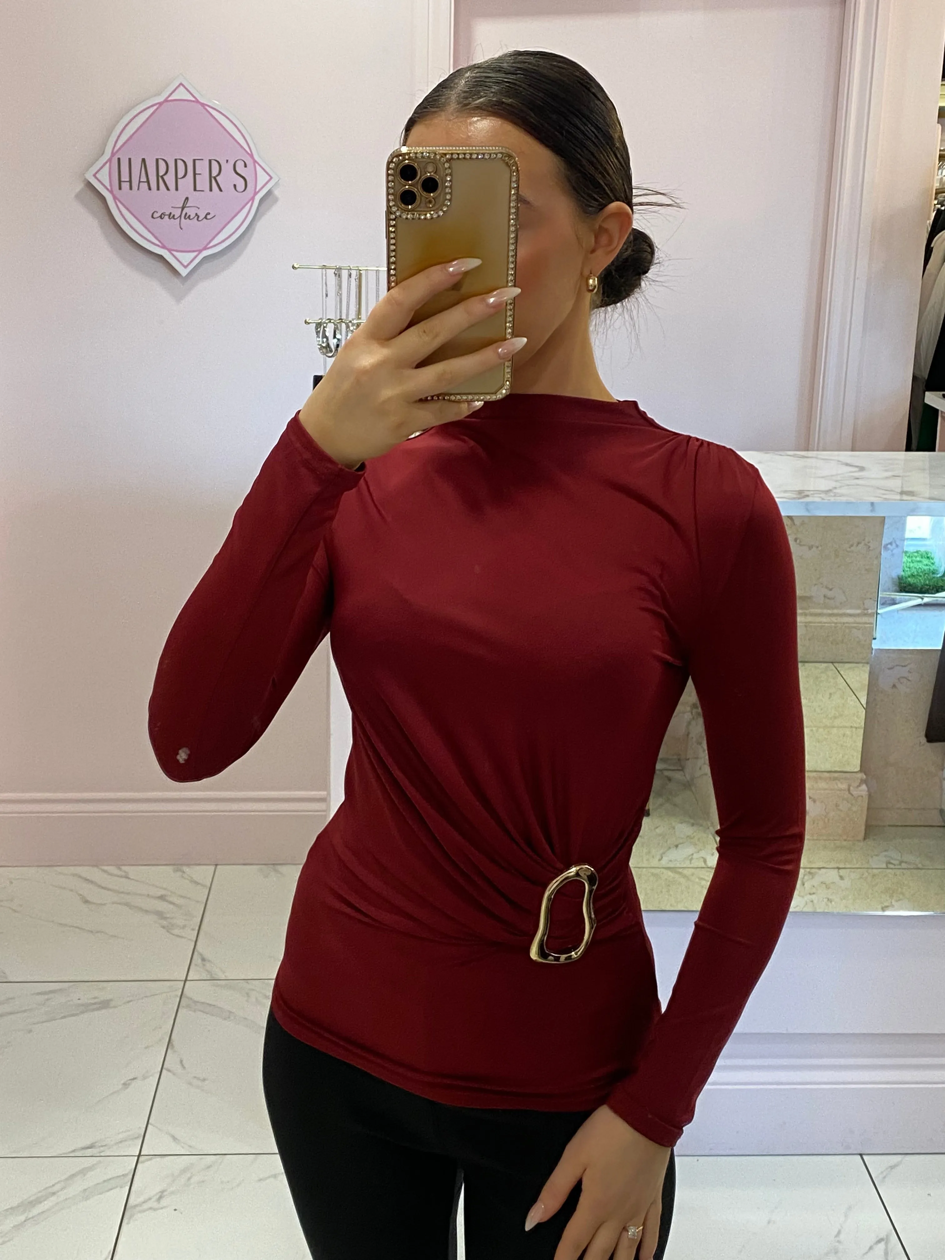 Dolce Buckle Long Sleeve Top