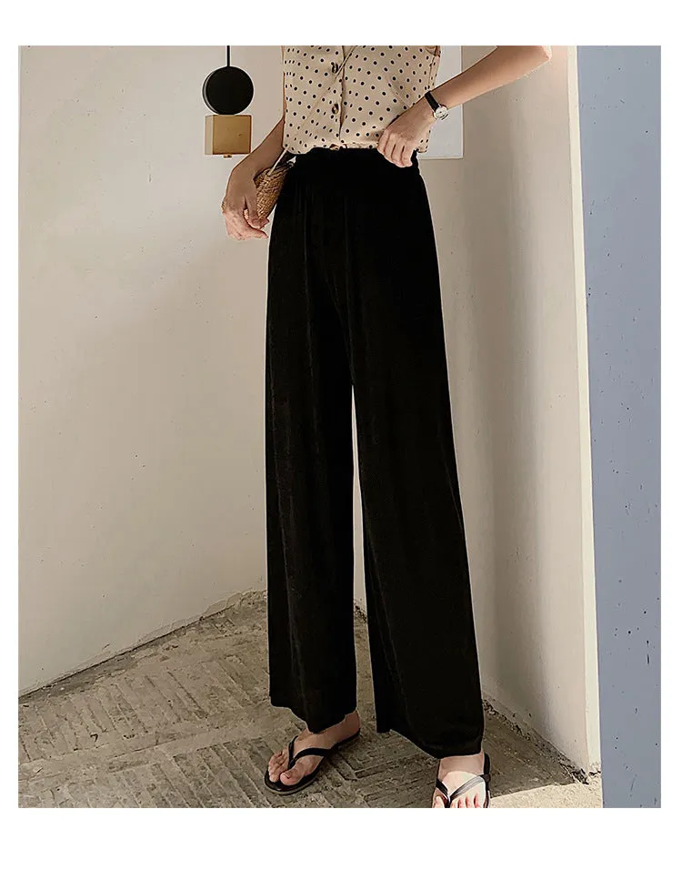 Drape Wide Leg Pants Women High Waist Floor Length Long Summer Straight Jeans Loose Slim Look Suits Casual Pants