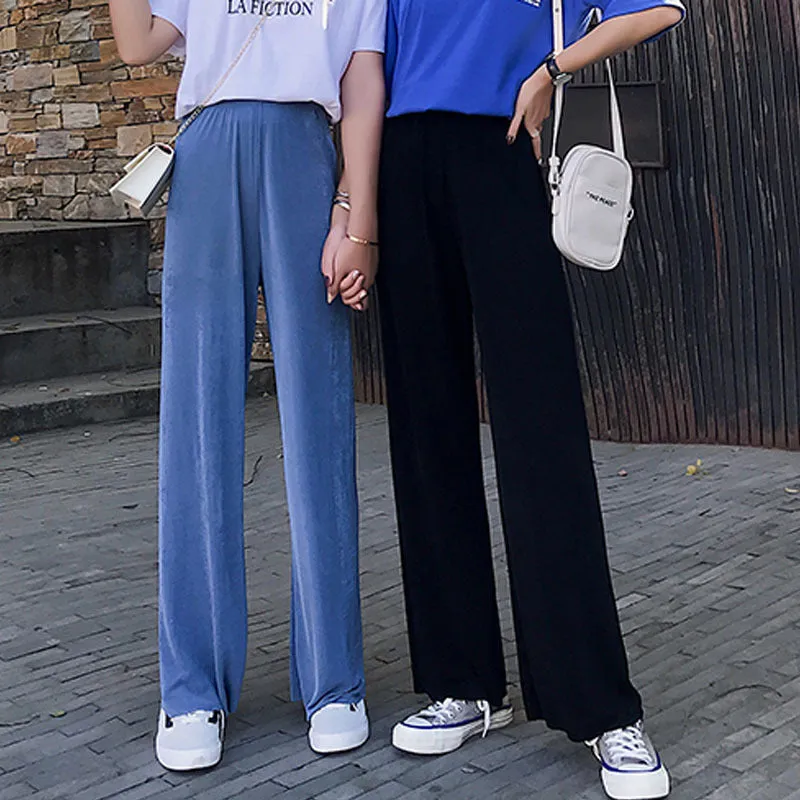 Drape Wide Leg Pants Women High Waist Floor Length Long Summer Straight Jeans Loose Slim Look Suits Casual Pants