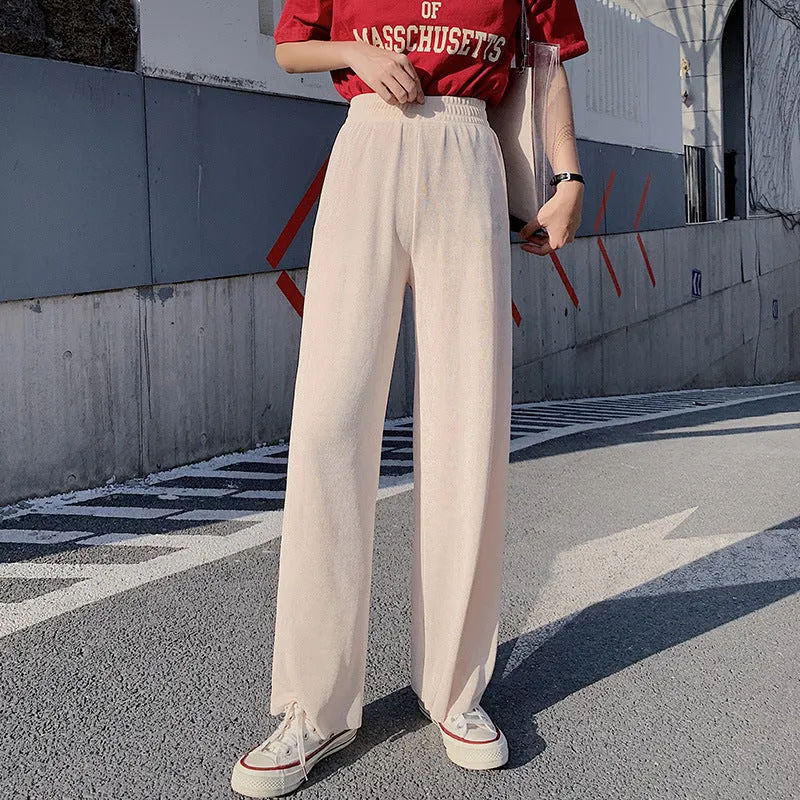 Drape Wide Leg Pants Women High Waist Floor Length Long Summer Straight Jeans Loose Slim Look Suits Casual Pants